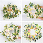 JINGHONG 24” Artificial Flower Wreath,Daisy and Rose Wreath Colorful Spring/Summer Floral Wreaths for Front Door Wall Window and Holiday Festival Party Banquet Wedding Decor