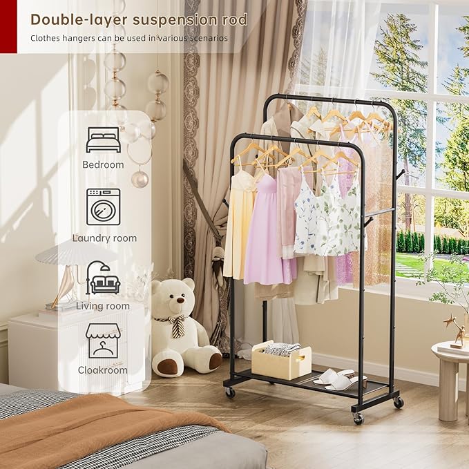 Clothes Garment Coat Rack Drying Clothing Racks Metal Freestanding for Hanging Clothes Portable Closet for Laundry Bedroom Black
