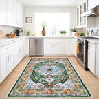 U'Artlines Boho Vintage Area Rug 4x6 Machine Washable Low Pile Soft Floor Carpet Non Slip Non Shedding Accent Rug for Living Room Bedroom Entryway Dining Room Office Green
