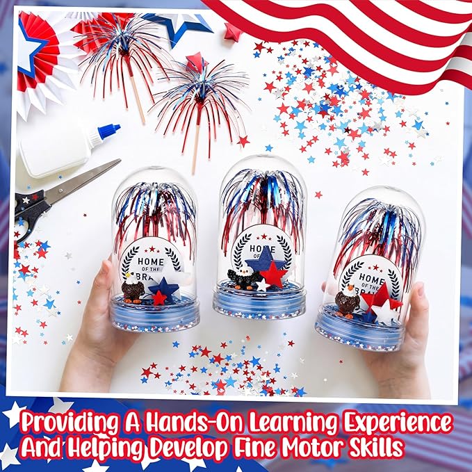 Sotiff 12 Sets 4th of July Craft Red Blue White 250th Anniversary DIY Craft Bald Eagle Firework Picks Patriotic Flower Wreath Ornaments Heart Stars for Independence Day Patriotic Party Favors