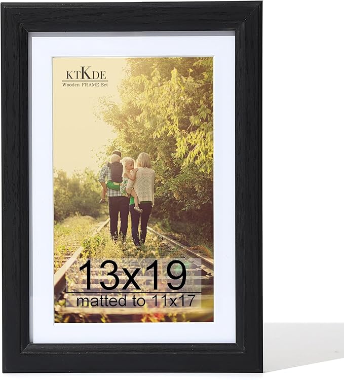 KTKDE 13x19 Picture Frame Real Glass,Poster frame Display Pictures 11x17 with Mat or 13x19 Without Mat, Modern Style Wood Composite Frame,Gallery Wall Frame Wooden Black，best gift