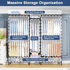 Ulif E12 Clothes Rack，Heavy Duty Freestanding Garment Rack with Shelves，Metal Clothing Closet Storage System for Hanging Clothes，57.1" W x 16" D x 76.5" H, Hold 860 lbs，Black