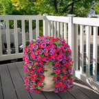 Artificial Fake Hanging Flowers Plants for Outdoor Spring Summer Decoration, 2PCS Faux Silk Morning Glory Long Vines Stems UV Resistant Look Real for Outside Home Porch Patio, Hot Pink Purple