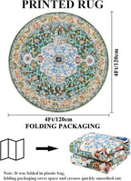 U'Artlines Boho Round Vintage Area Rug 4ft Machine Washable Low Pile Soft Floor Carpet Non Slip Non Shedding Accent Rug for Living Room Bedroom Entryway Dining Room Office Green
