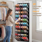 30 Pairs Over the Door Shoe Organizer, Breathable Mesh Pocket Hanging Shoe Storage for Closet, 10-Tier Door Shoes Rack, Handing Shoes Holder Fit All the Family's Sneakers, Boots, Heels, Black