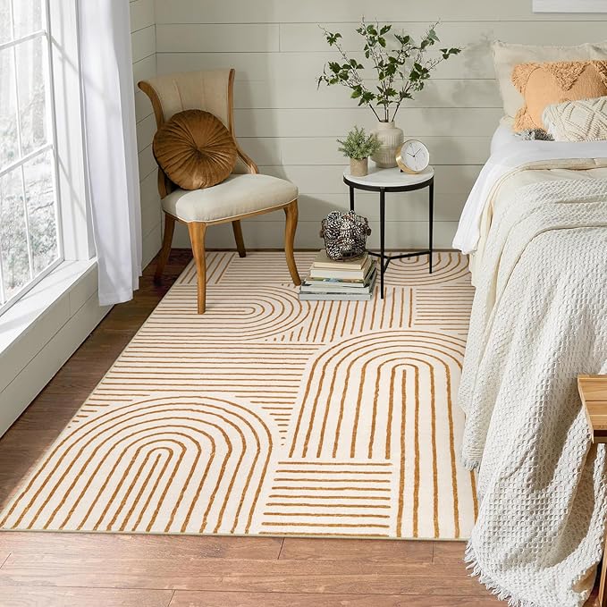 Lahome Abstract Bedroom Rugs, Soft Washable Area Rugs 4x6 Non Slip Rainbow, Ultra-Thin Orange Throw Carpet for Entryway Kitchen Living Room, Orange
