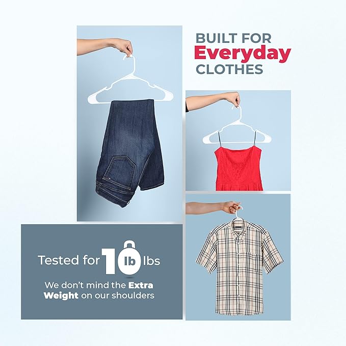 Neaties Plastic Hangers 100 Pack - Made in The USA - 6lb Capacity Standard Clothes Hangers with Notches and Reinforced Edges for Dresses, Lingerie, Shirts, Pants, and Jackets - Gray