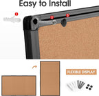 Extra Large Cork Bulletin Board 96" X 48", Foldable Notice Pin Board for Wall, Black Aluminum Framed 8'x4' Corkboard, Wall Mounted Noticeboard with 36 Push Pins for School, Home & Office