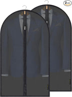 BALEINE 40'' Translucent Garment Bags, 2 Packs PEVA Dress Bag for Closet Clothes Dresses Suit Coats Storage (Black, 2PK)