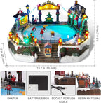 Christmas Village House Figurines Christmas Decor Estatua de la cabaña del Pueblo navideño Christmas Home Decoration Snow Globe Display Skating Pond Animated Multicolor Lighted with 8 Music X-Large