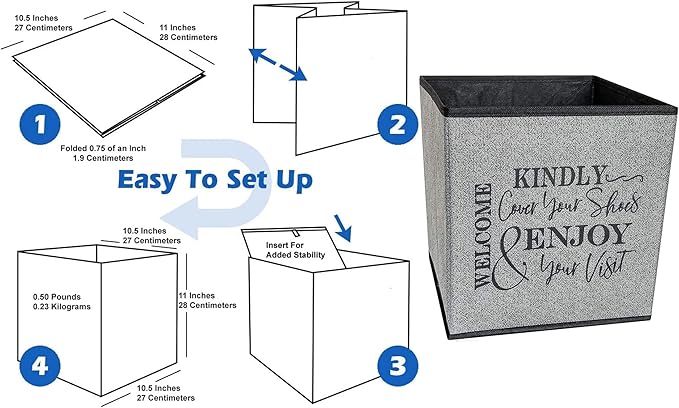 Shoe Cover Box - Welcome Guests to Please Cover Shoes. Indoor Foldable Storage Bin to Fill w/your Favorite Booties. For Homeowner, Real Estate Agent, Realtor Open House Supplies | 1 Grey & Black