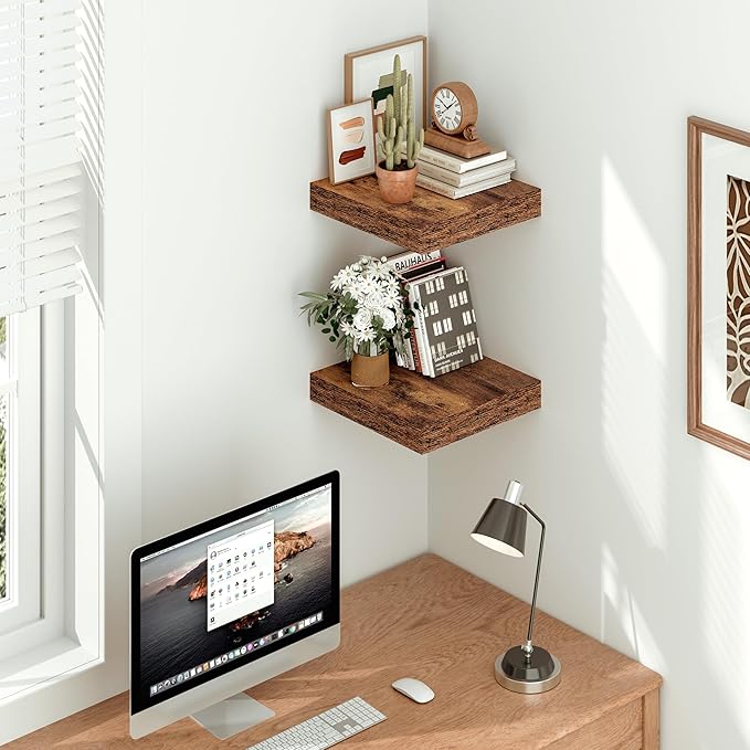 Vivelove 12x12 Floating Shelves for Wall, 12" Deep Shelves with Invisible Brackets, for Living Room Bedroom Bathroom, Farmhouse Rustic Shelves Home Decor, Set of 2, Rustic Brown