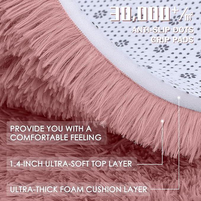 OLANLY 2x3 Machine Washable Small Bedside Rug, Soft Fluffy Shaggy Entryway Throw Rugs for Bedroom, Living Room, Indoor Floor Carpet for Kids Girls Boys, Nursery Rooms, Home Decor Aesthetic, Pale Pink