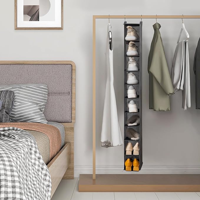 YOUDENOVA Hanging Shoe Organizer, 10-Shelf Closet Shoe Organizers for Closet, Hanging Shoe Storage, Grey, 2 Packs