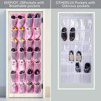 KEEPJOY 28 Pocket Over The Door Shoe Organizer, 2Pack Hanging Shoe Organizer for Door, Hanging Door Shoe Holder Rack with Mesh Pockets Large Size 65 x 23 inch (Pink-2Pack)