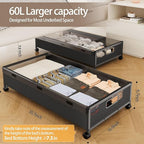 KITHELP Underbed Storage Containers with Wheels, Large Under Bed Drawers on Wheels with Removable Lids, Rolling Shoe Organizer Under Bed Storage Dresser Metal Drawers for Clothes Toys Blankets (2PACK)