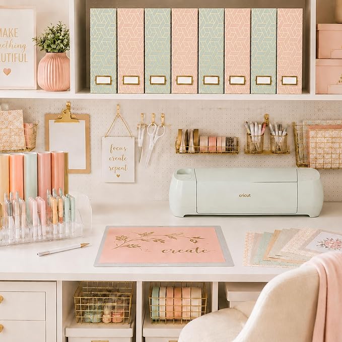 BLU MONACO | Set of 4 Foldable Pink & Aqua Magazine File Holders with Gold Geometric Patterns | Vertical File Organizer Boxes with Gold Label Holders for Home & Office
