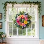 Spring Wreaths for Front Door, 24 Inch Spring Door Wreath with Yellow Dahlia,Pink Hydrangea Dahlia Peony Flower Wreath for All Season Outside Indoor Outdoor Home Porch Wall Decor