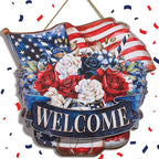 4th of July Decorations for Door: Fourth July Memorial Day Sign Patriotic Wreath Outdoor 12" Red White and Blue Decor Metal 250 Anniversary USA Large Wall Hanging Independence Vintage for Outside Indoor