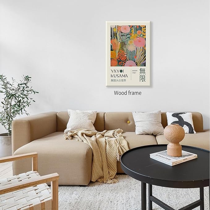 Abstract Yayoi Kusama Posters Japanese Wall Art Vintage Tokyo Aesthetic Prints Yayoi Kusama Inspired Japanese Gallery Wall Art for Stylish Room Bedroom Living Room Decor 12x16in Framed