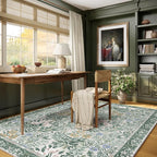 Botanical Floral Area Rug 5x7 Light Green Cream Vintage Garden Design, Perfect for Living Room, Bedroom, Kids Room, Nursery - Stain & Water Resistant Non-Slip, Pet & Child Friendly Area Rugs