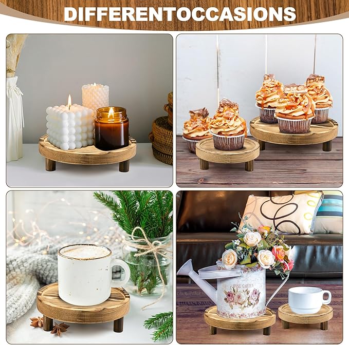 6PCS Wooden Risers for Display Wood Cake Stand for Party Round Food Risers for Buffet Wooden Holder Rustic Riser for Decor Tiered Tray Decor Home Kitchen (Light Brown, 6 PCS (8”, 6”, 5”))