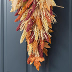 Glitzhome 2 Pcs 28'' Artificial Fall Teardrop Swags, Autumn Harvest Multi-Colored Sorghum Door Swag, Hanging Flower Wreath for Thanksgiving Fall Front Door Window Wall Decor