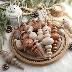 Yunlly 9 Pcs Neutral Christmas Ornaments Textured Christmas Tree Decor with Hanging Loop Modern Brown Hanging Finial Ornaments Shatterproof Home Decor for Xmas Vintage Rustic Farmhouse (Coffee Color)