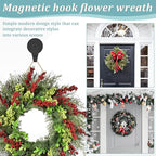 Magnetic Wreath Hanger, Heavy Duty Magnets with Hook for Refrigerator, Christmas Decoration Magnetic Hooks for Metal Front Door, Cruise Hook Hanger for Hanging Cabins Grill (L Pattern Black - 2PCS)