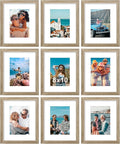 Vittanly 8x10 Picture Frames Set of 9, Shatter Resistant Plexiglass, Display 5x7 Pictures with Mat or 8x10 without Mat, Photo Frames for Wall or Tabletop, Engineered Wood, Light Wood
