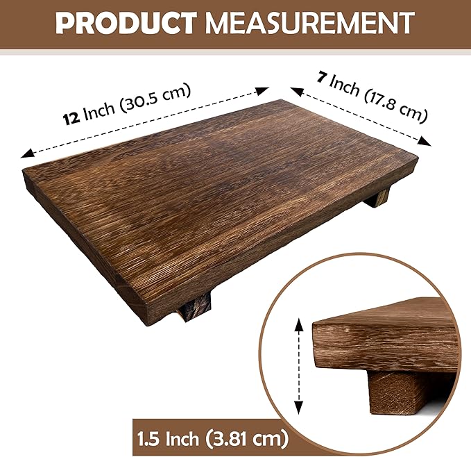 Rustic Pedestal Stand - Handmade Small Wood Tray - Soap Tray for Kitchen Sink, Bathroom (Brown, 12 x 7 x 1.5 Inch)