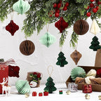 Soulchen 24 Pcs Christmas Paper Honeycomb Ornaments 3D Mini Honeycombs Lantern Vintage Christmas Hanging Ornaments Party Decorations for Xmas Tree Home New Year Decor
