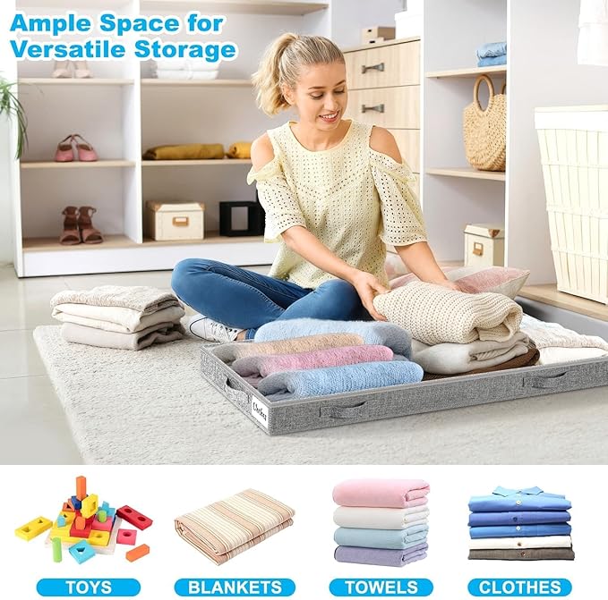 3 Inch Low Profile Under Bed Storage Drawer 4 Pack, Lightweight Underbed Clothes Storage Container Bins with NO STURCTURE, Shallow Storage Bag for Dorm & Home, With Clear Lids & Water-Resistant Fabric