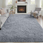 6x9 Area Rugs for Living Room Bedroom: Ultra Soft Fluffy Shag Rug Upgrade Non-Slip Non-Shedding Large Fuzzy Plush Carpet Indoor Floor Carpets for Kids Room Playroom Nursery Dorms Home Decor Light Gray