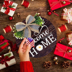 Interchangeable Seasonal Welcome Sign Front Door Decorations, Round Wood Wreath for Outdoor, Farmhouse, Porch Perfect for New Home Housewarming Gift, Valentine's, Easter, Christmas Home Decor