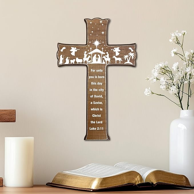 dsjaidh Cross Wall Decor - Wood Color Scripture Wooden Cross For Wall - Rustic Wooden Hanging Signs Easter Decor for Home Office Church Baptism - Christian Gifts for Men Women (Lord) - A05