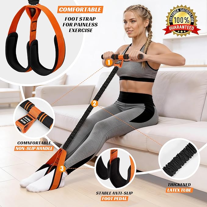 Multifunction Pedal Resistance Band with Handle, Upgraded Exercise Equipment with Soft Foot Pedal for Sit Up & Full-Body Home Gym Workouts, Core/ABS Training, Pilates, Yoga & Physical Therapy
