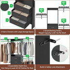 Armocity 5FT Small Closet System with 3 Fabric Drawers, 60 Inches Walk In Closet Organizer System With 3 Adjustable Shelves, Heavy Duty Clothes Rack Built-In Garment Rack, 59" L x 16" W x 71" H, Black