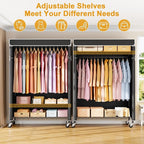 P6C Plus Rolling Clothes Rack with Cover, Covered Clothing Rack Heavy Duty, Portable Closet for Hanging Clothes, Garment Rack on Wheels, Black Closet Rack with Black Cover, Max Load 375LBS