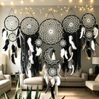 Set of 5 Boho, Hanging Large Boho Dream Catcher Macrame Wall Hanging Moon Dream Catcher Set Dream Catchers Wall Decor for Vintage Wedding Home Decorations (Black)