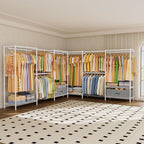 Coat Rack Clothes Wardrobe：Closet Organizer and Storage Clothing Garment Rack with Shelves Heavy Duty for Hanging Clothes Portable Adjustable White 15.8" DX69 WX76.5 H