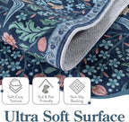 Moynesa Floral Kitchen Runner Rug 2x6, Washable Boho Runners for Hallways Non Slip Soft Bathroom Carpet Runner, Botanical Ultra Thin Throw Mat for Laundry Room Entryway, Blue