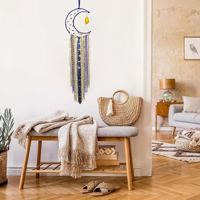 Witchy Crescent Moon Dream Catcher with Purple Agate, Witch Pagan Woven Wall Hanging Dreamcatcher with Light, Gothic Wiccan Hippie Decor with Ornament Decoration Women Gift for Bedroom Christmas