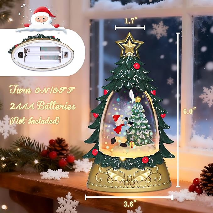 Impress Life Musical Christmas Tree Snow Globe Lantern with Music & Light, Glittering Snow Water Lantern Battery Operated Holiday Decor for Home