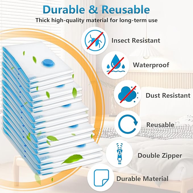 6 Pack Vacuum Storage Bags，Space Saver Bags(6 Jumbo) Compression for Comforters and Blankets, Sealer Clothes Storage, Hand Pump Included