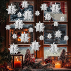 OuMuaMua Christmas Snowflake Decorations Indoor, 24PCS 3D Silver Hanging Snowflakes Garland for Winter Wonderland Decor Xmas Christmas Party Baby Shower Holiday Home Decorations