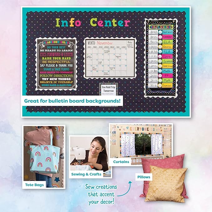 Teacher Created Resources Chalkboard Brights Creative Class Fabric for Classroom Bulletin Boards, Pillows, Curtains, and Crafts