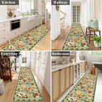 U'Artlines 2'6" x 10' Boho Runner Rug for Hallways Kitchen Colorful Floral Soft Non Slip Washable Floor Carpet Runners for Entryway Laundry Room Bathroom Green