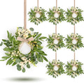8 Pcs Green Eucalyptus Wreaths for Pillars Spring Summer Kitchen Cabinet Swag Wreaths Mini Green Berry Leaves Wreath with Ribbon for Front Door Porch Wall Window Farmhouse Decoration