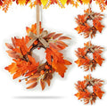 4 PCS Mini Fall Wreaths for Kitchen Cabinet 9 Inch Fall Maple Leaf Wreath for Front Door Small Autumn Hanging Wreath Thanksgiving Candle Ring for Farmhouse Home Porch Wall Window Table Decoration